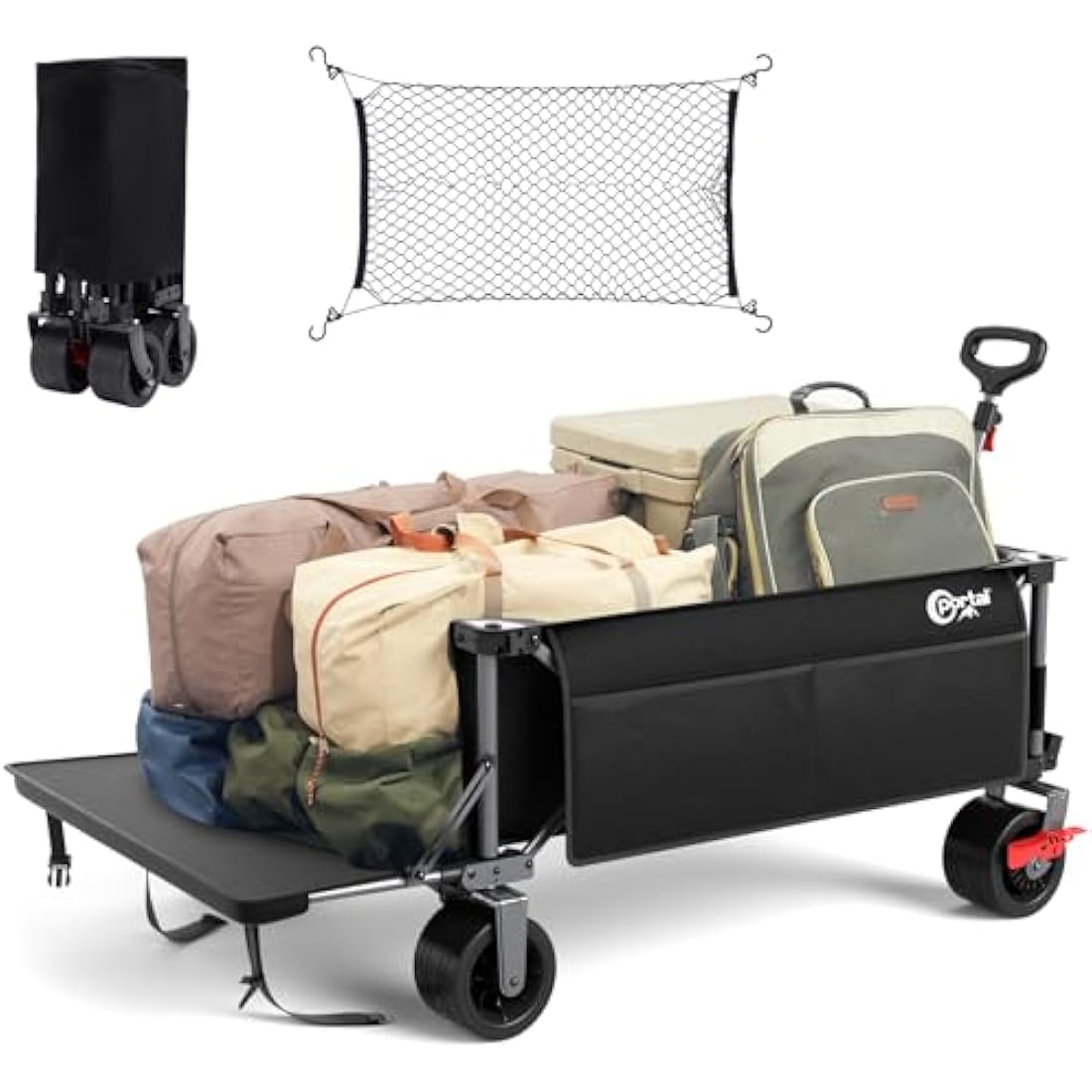 Portal Widened Folding Festival Trolley XXL With Brakes - Heavy Duty 600L Camping Cart, Beach Wagon, Collapsible Garden Cart for Picnic - 180KG Capacity