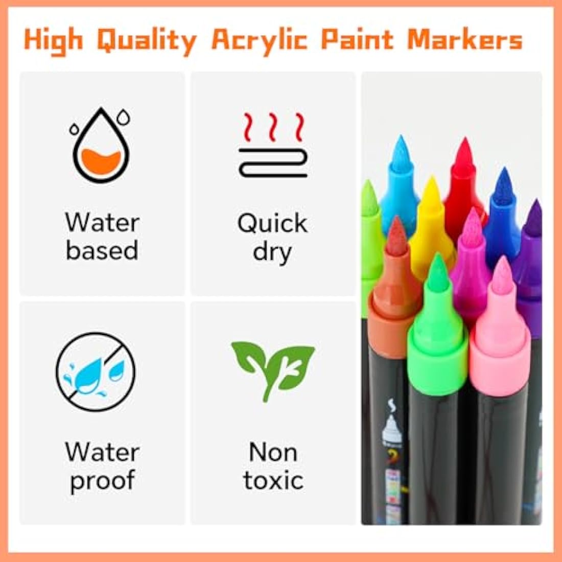 60 Colours Acrylic Paint Markers, Dual Tip Acrylic Paint Pens with Brush Tip and Fine Tip for for Adults, Kids, Eggs, Wood, Rock, Canvas, Plastic, Stone, Glass, Ceramic