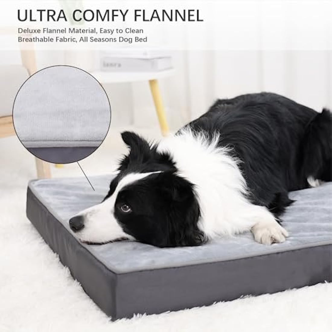 Jaspuriea Small Orthopedic Dog Beds with Waterproof Removable Cover, Anti-Slip Washable Dog Bed, Deluxe Flannel Comfy Dog Crate Mattress, Grey, 60x45x9cm