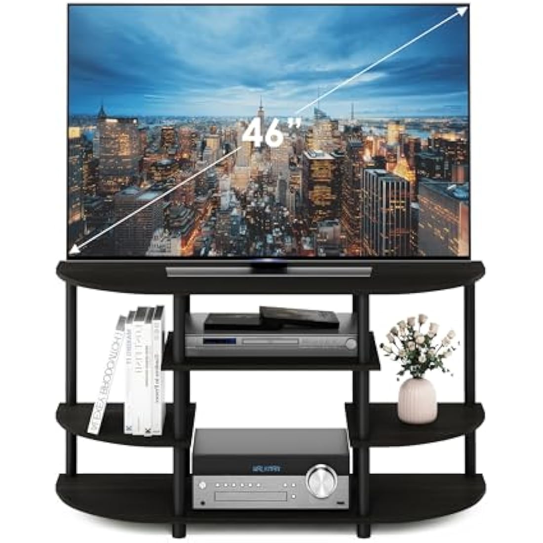 Furinno JAYA Simple Design Corner TV Stand, TV Unit, Entertainment Center, Espresso/Black,106.7 (W) x 57.4 (H) x 39.4 (D) cm