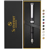 Scriveiner Luxury EDC Fountain Pen (Medium), Stunning Matt Black with Chrome Finish Pocket Pen with Genuine Schmidt Nib, Includes Converter and Spare Cartridges, Best Writing Gift Set for Men & Women