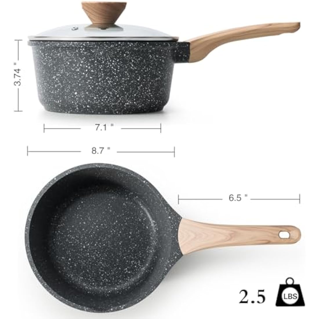 Kordisen 20cm /2.4L Sauce Pan with Lid, Non Stick Small Pot with Granite Coating, Saucepan with Pour Spout, Multipurpose Handy Induction Pot, Cooking Pot, PFOA/PFOS Free