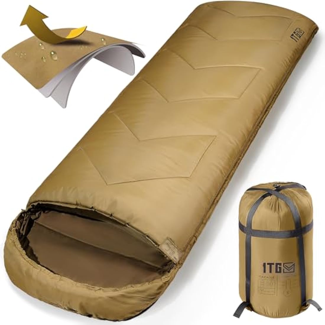 Sleeping Bags for Adults & Kids, Backpacking Camping Sleeping Bag, Warm Cold Weather Sleeping Bag for Camping Hiking Outdoor Travel Hunting with Storage Bag, Coyote Brown