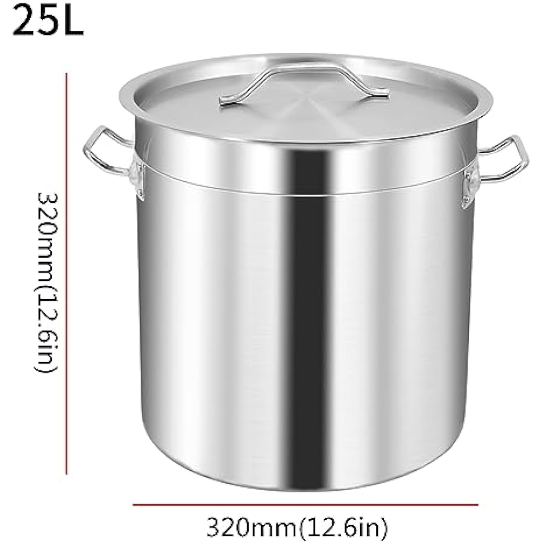 MOOTACO Stainless Steel Stock Pot with Fitted Cover,Tri-Ply Composite Bottom, Silver (17-50L) (25 Litre with Lid)