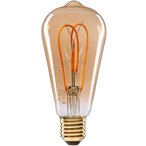 greenandco E27 ST64 LED Vintage Fflament Bulb 5W Replaces 35W 400lm 2000K Extra Warm White 360 230V, no Flicker, not dimmable, 4-Pack
