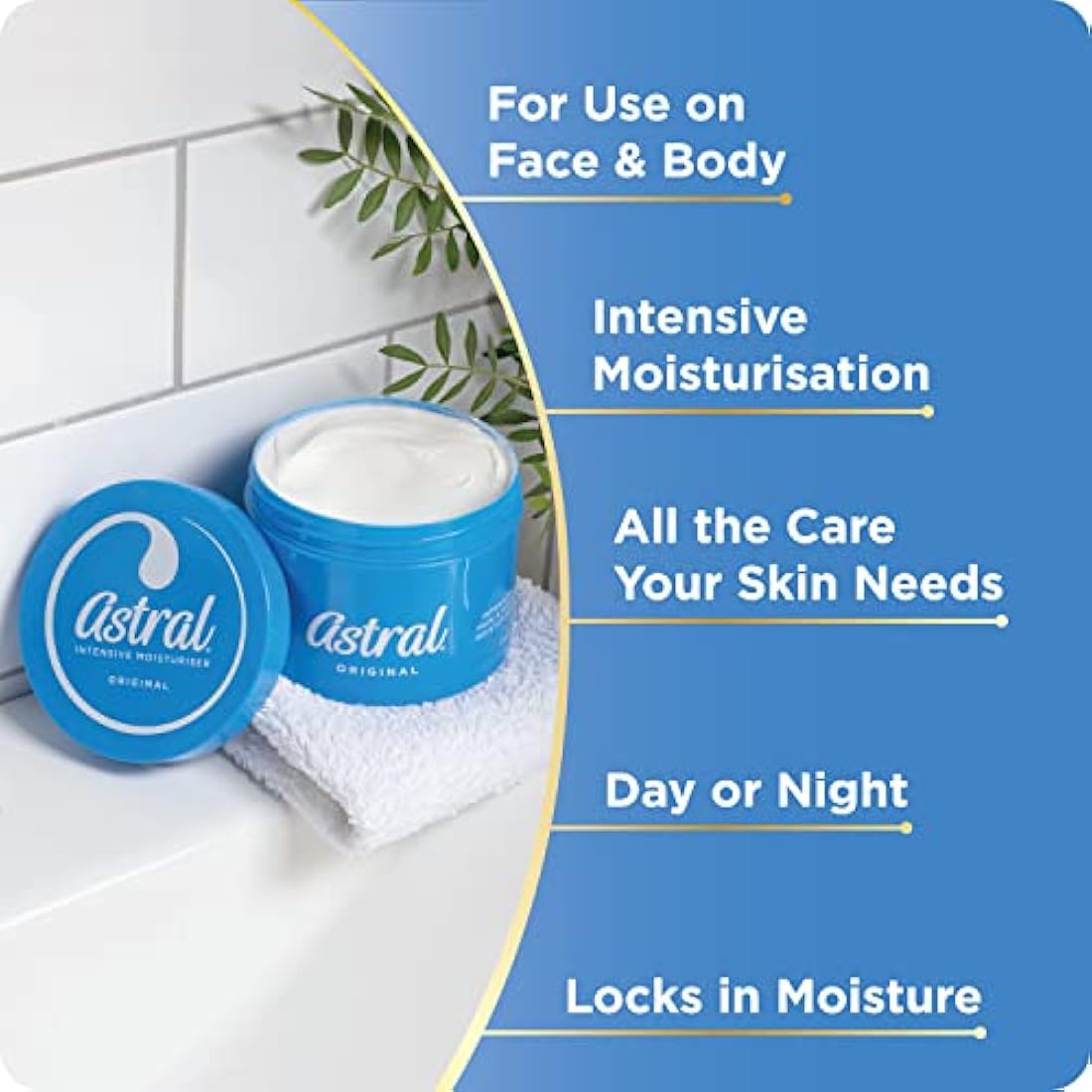 Astral Face & Body Intensive Moisturiser Cream 500ml (Pack of 3)