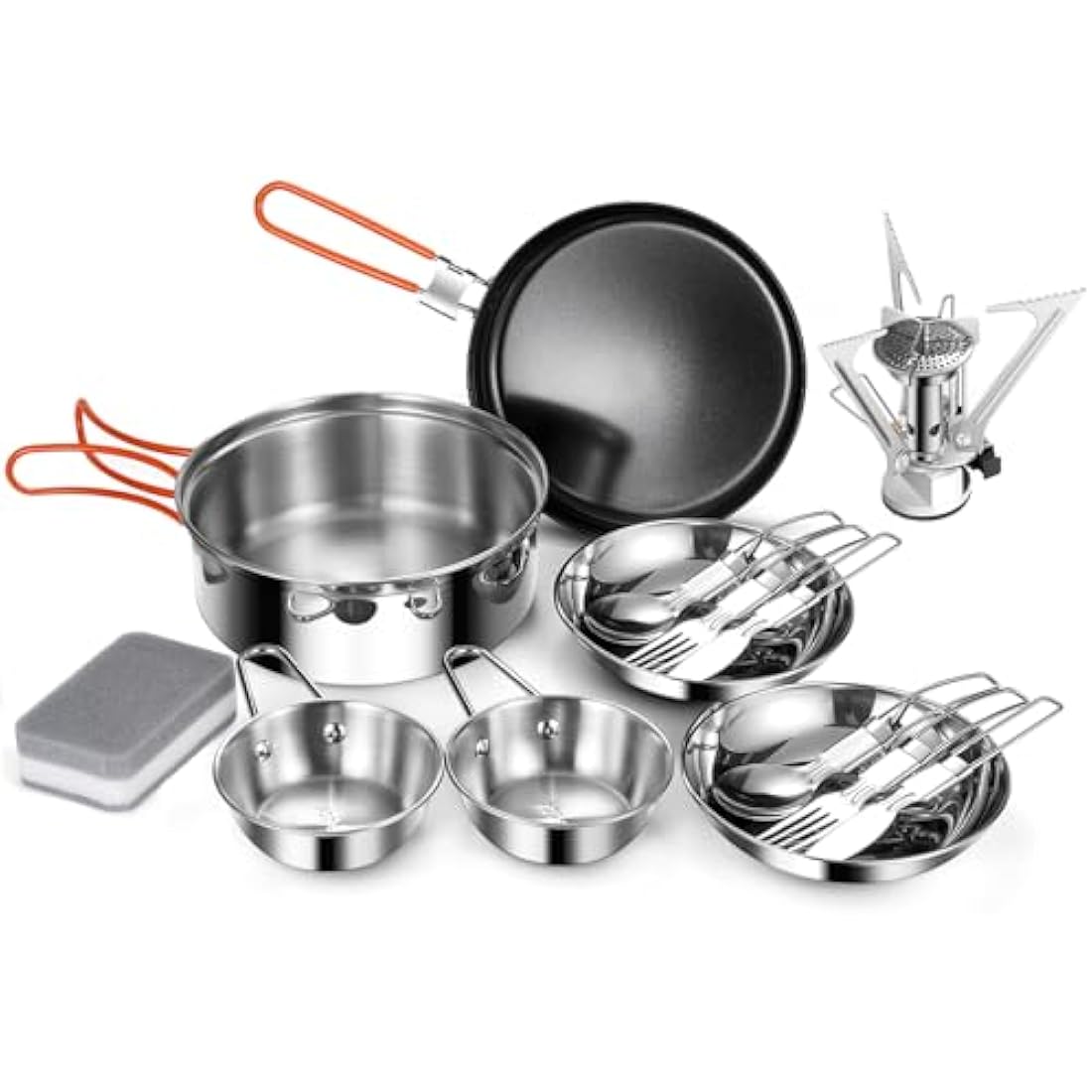 Odoland Camping Cookware Kit, Ceramic Non-Stick Cooking Set with Plates, Bowls, Forks, Knives, Spoons for Camping, Backpacking, Hiking, Picnics