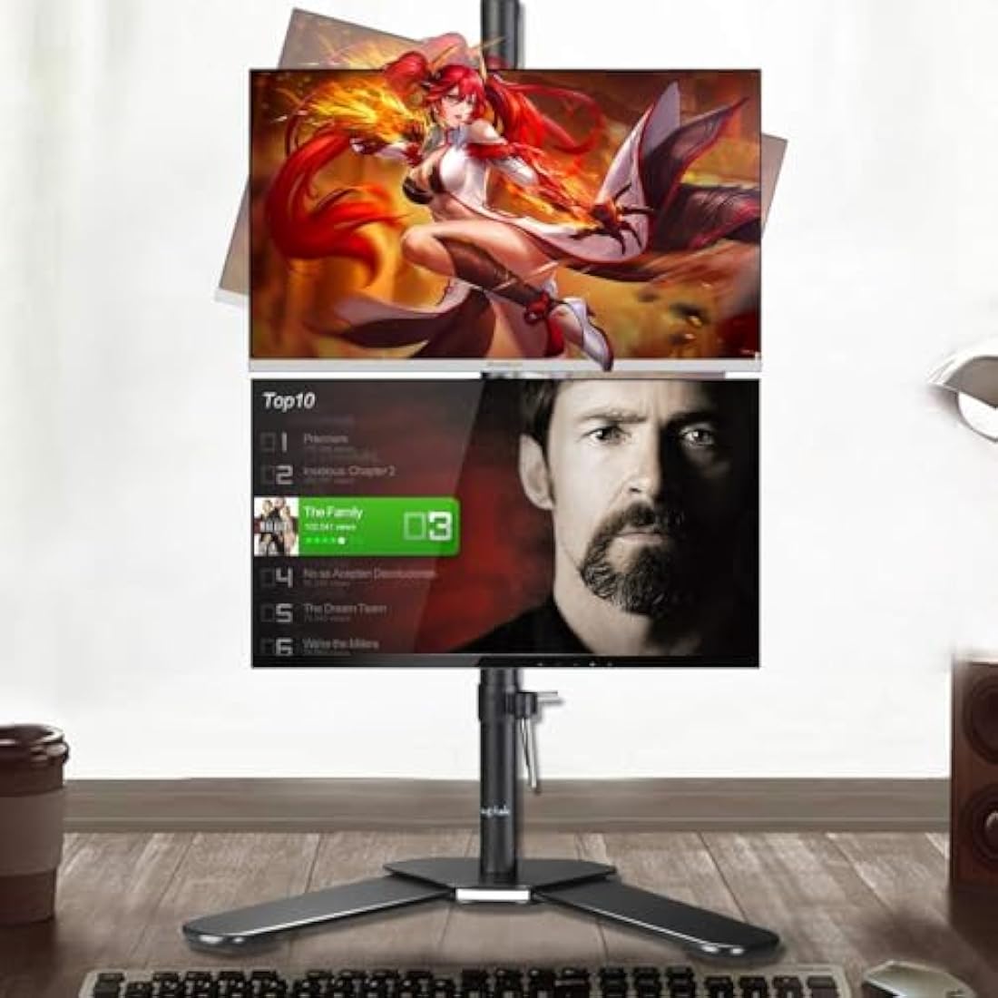 Suptek Dual Monitor Mount 80cm Tall Vertical Free Standing Stand for Two 13-27 inch Screens ML6802