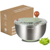 Lunememo Stainless Steel Salad Spinner, Lettuce Spinner with Drain, Non-Slip Base, Stop Button, Vegetable Dryer, BPA Free, 5L