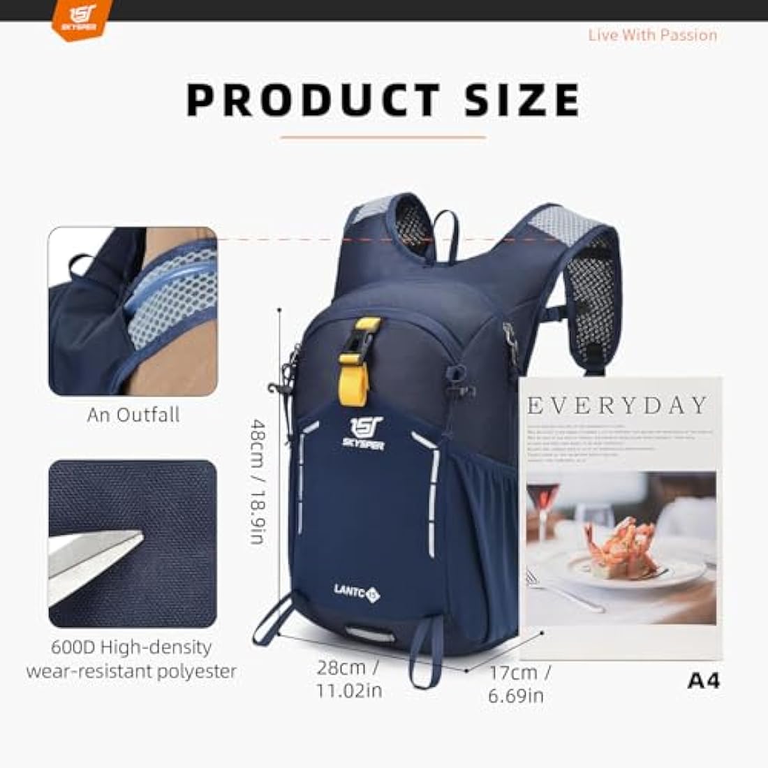 SKYSPER Small Hiking Backpack - 15L Travel Backpack Lightweight Bag Water Resistant Walking Backpack for Women Men