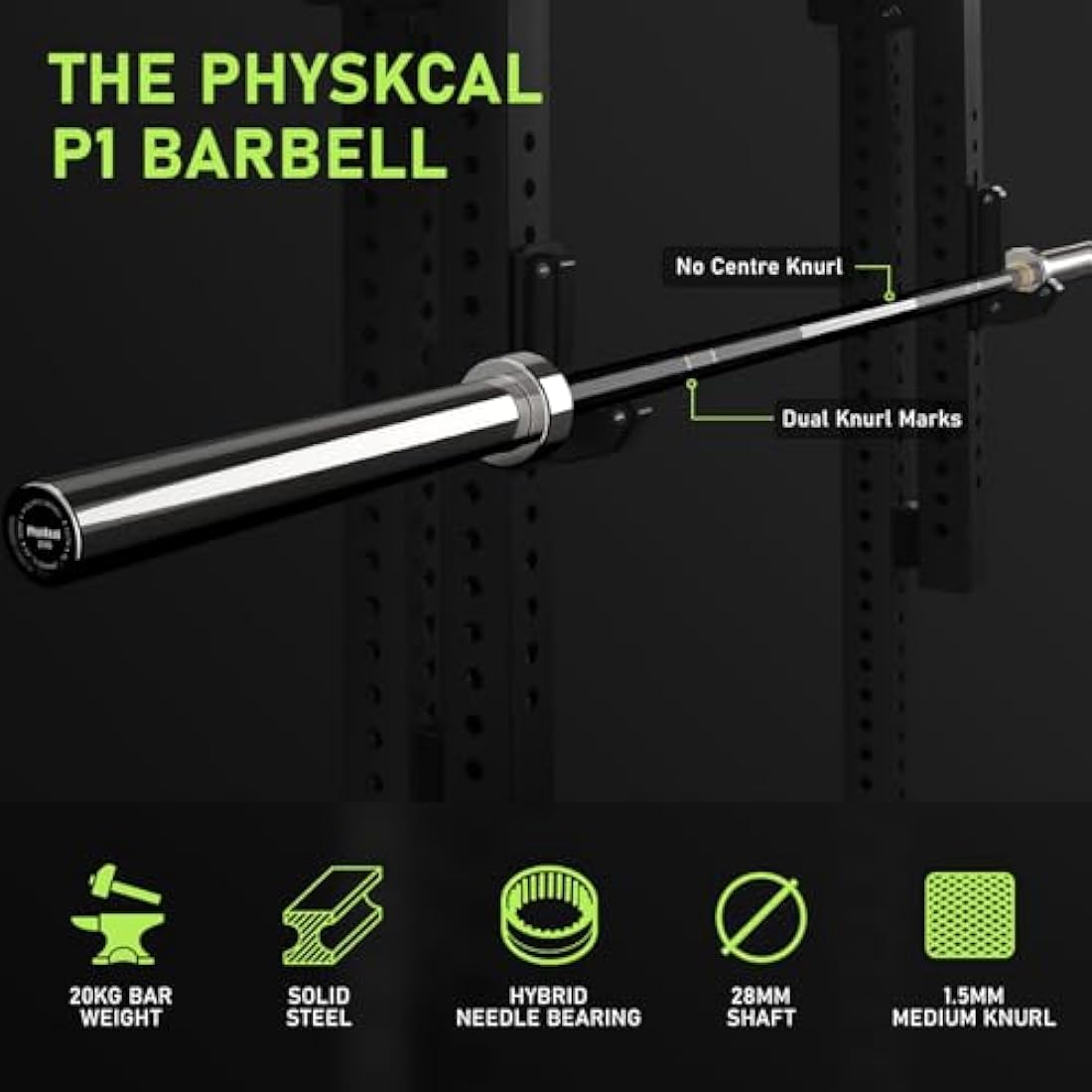 PhysKcal Olympic Barbell, 15kg/20kg Multipurpose Bar, 6.6ft/7.2ft Men's and Women’s Barbell for Weightlifting Powerlifting, 2 Inches Barbell Bar for Squat, Bench Press, Deadlift