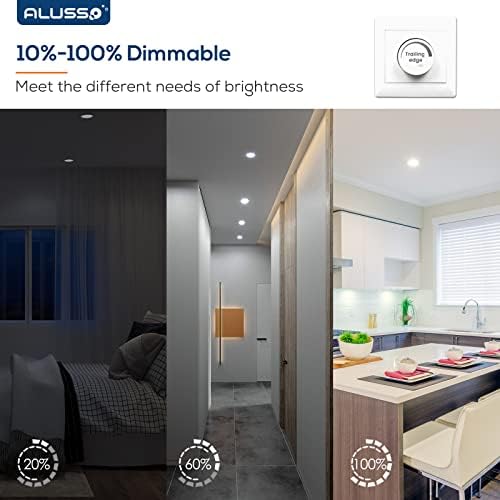ALUSSO 7W LED Recessed Ceiling Lights IP65 Bathroom Downlights, Dimmable Ultra Slim 30mm LED Spot Lights, Warm White/Neutral White/Cool White Adjustable Round Ceiling Spot, Φ90-100mm Hole, 6 Pack