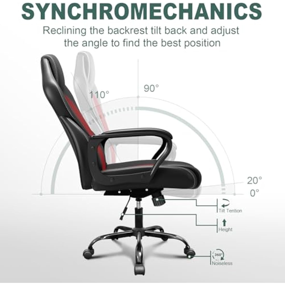BASETBL Office Chair Executive Chair, High Back Racing Style Ergonomic Swivel Chair for Home Gaming Business, Lumbar Support PU Leather Adjustable Height Durable Comfy Chair Easy to Assemble (Red)