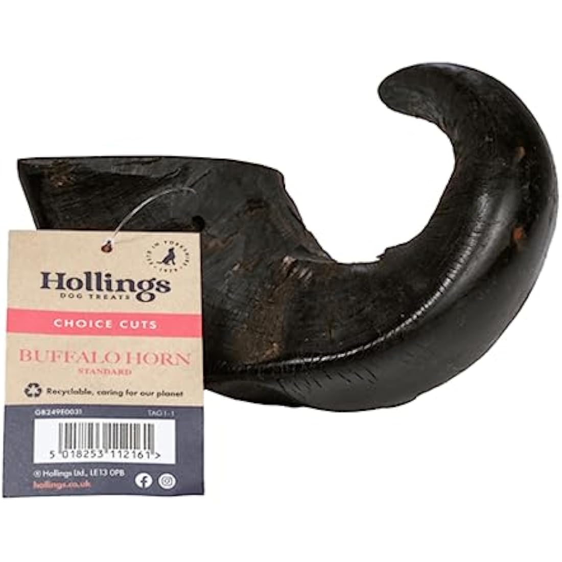 Hollings Buffalo Horn Standard Dog Treat, 100% Natural Grain Free Chew Treat for Adult Dogs, High in Protein and Naturally Low in Fat (1 Pack)