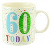 '60 Today' Birthday Mug, Colourful Classic Design Fine China for Coffee Tea.