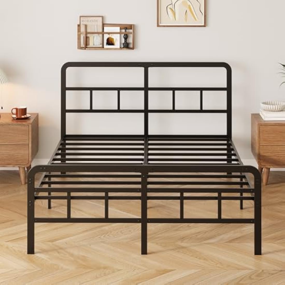 Yicensen Super King Bed Frame with Curved Headboard and Footboard 180x200 cm, Black Super King Platform Bed with Heavy Metal Slats for Stable Support, No Box Spring Needed, Noise Free, Easy Assembly