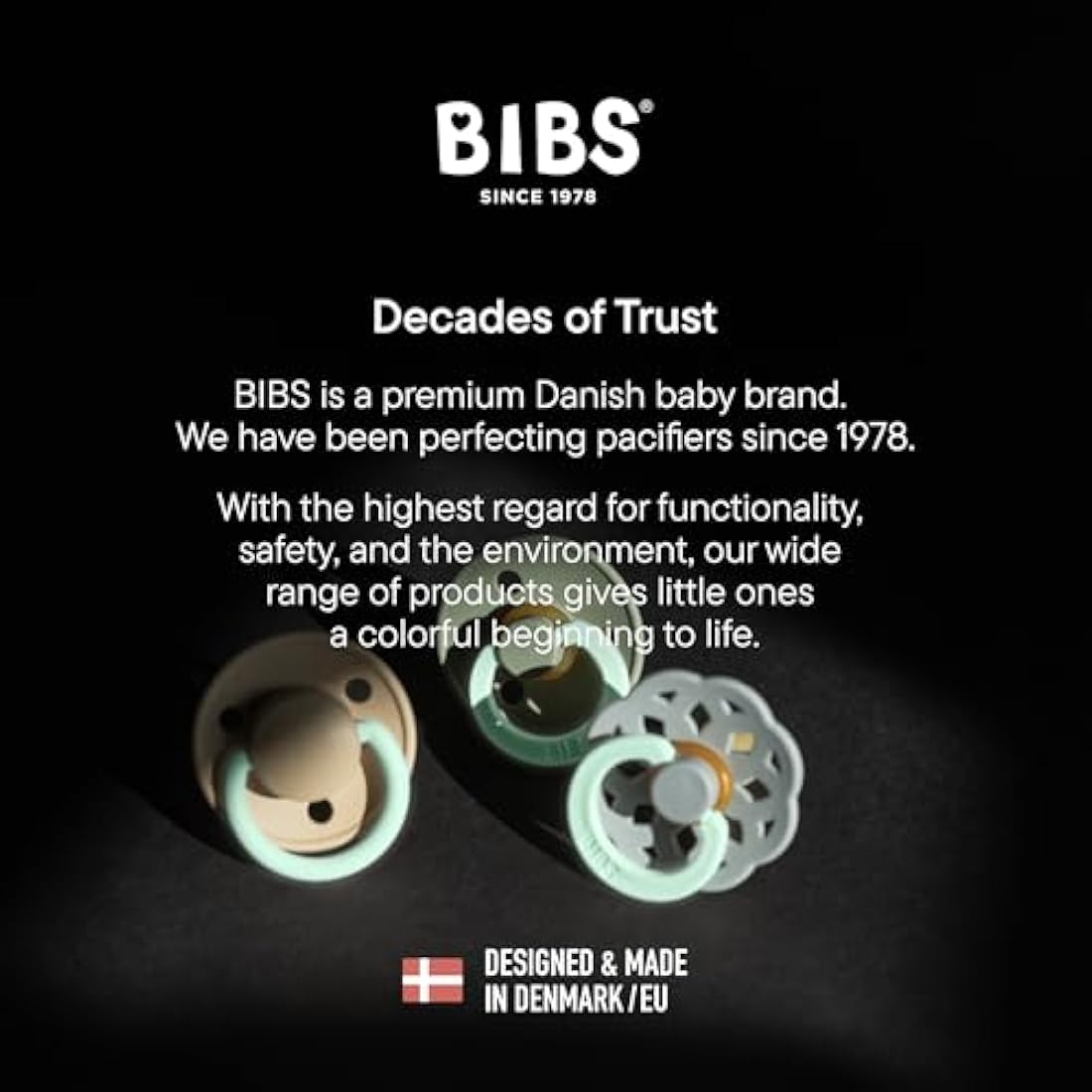 BIBS Colour Glow Soother 2-Pack, Glow in The Dark BPA Free Dummy Pacifier, Round Nipple. Natural Rubber Latex, Size 3 (18+ Months), Sage Night/Cloud Night