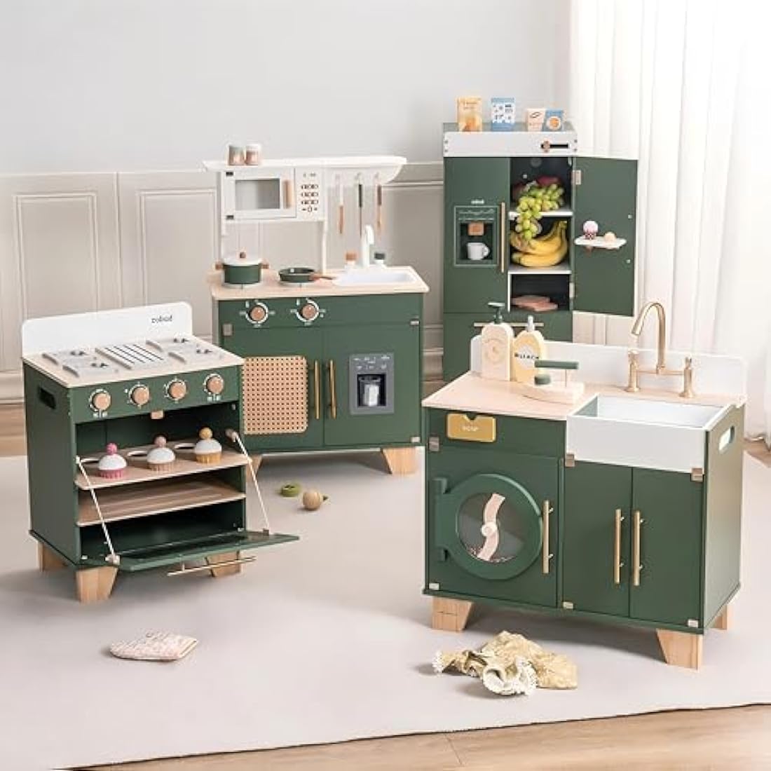 ROBUD Toy Kitchen with Accessories, Kids Play Kitchen Wooden Toys for 3 4 5 6 Year Old Girls Gifts Pretend Kitchen Presents for 3+ Year Olds Girl Boy Toddler Birthday Gift for Girls Kids Toys Age 2 3