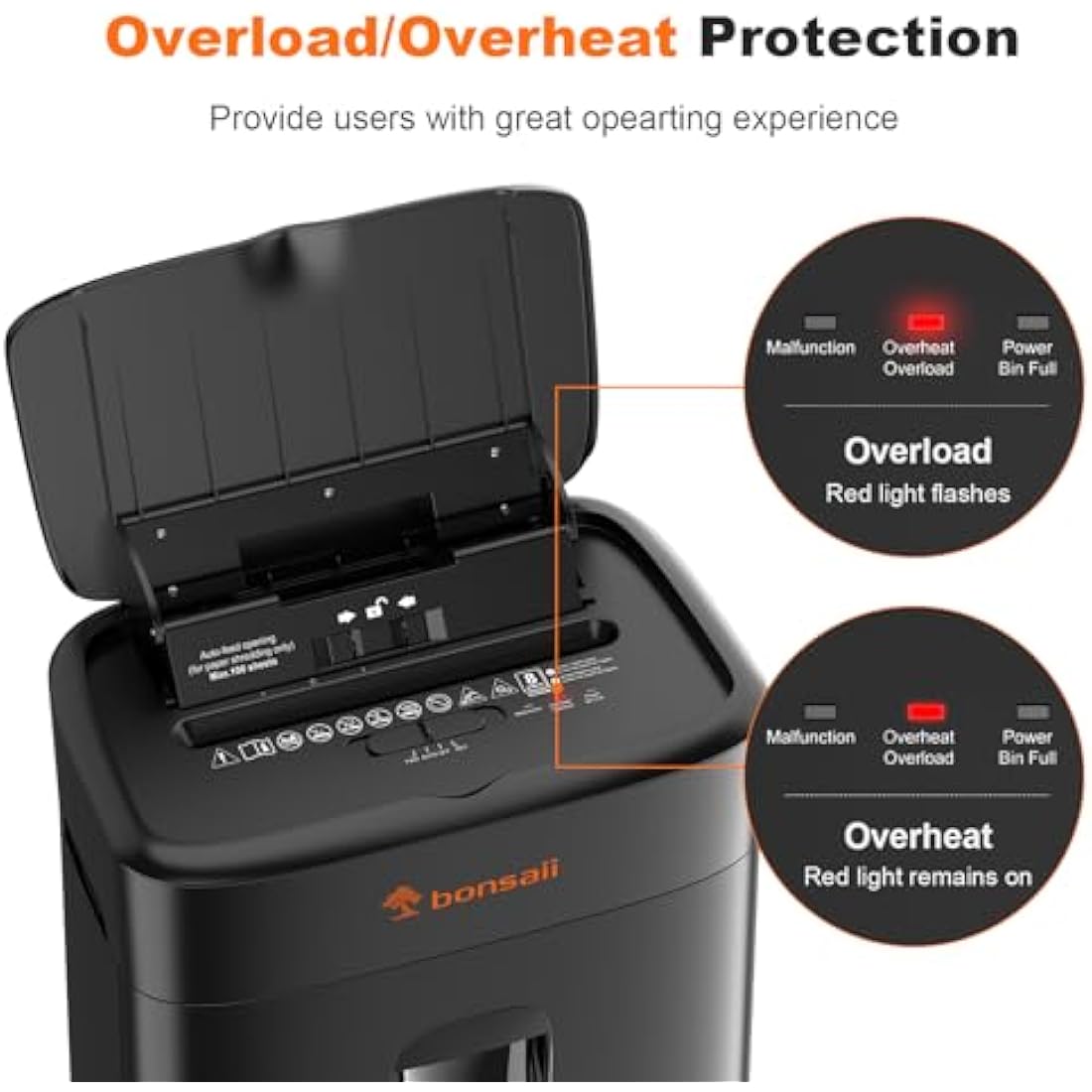Bonsaii 100-Sheet Auto Feed Paper Shredder, Micro Cut Heavy Duty shredder with P-4 Security Level, Up to 30-Minute Continuous, 16L Bin, Anti-Jam Shredders for Home Office use, Black, C231-D
