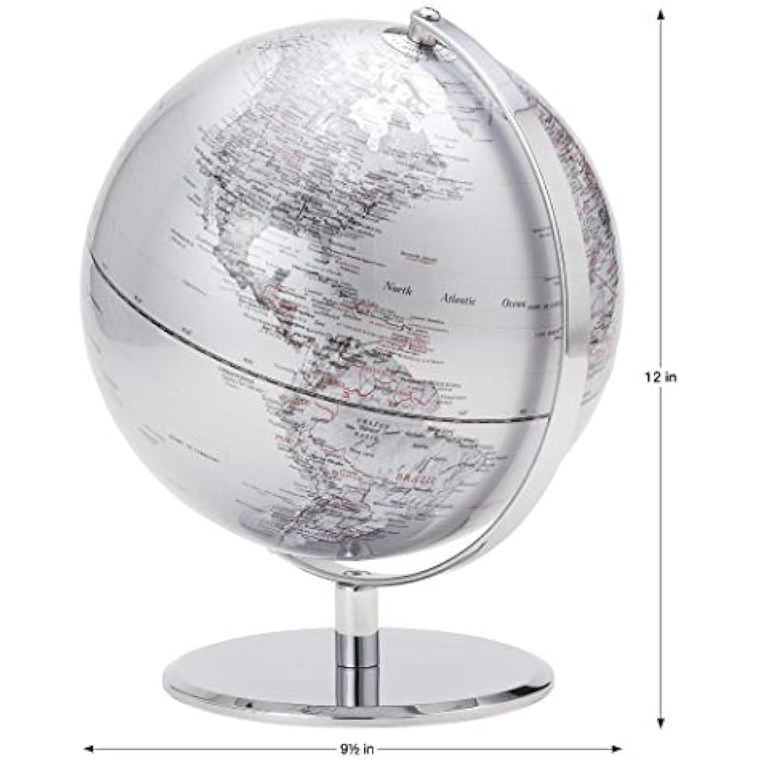 Torre & Tagus 8" Silver Desk Globe For Office Home on Metal Stand - Earth Globes For Adults as Home Decor Educational Home Earth Globe, World Globes With Stand For Living Room, Home Office (Latitude)
