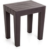 TATAY rectangular stool made of brown textured polypropylene, with a wood effect finish. Anti-UV protection, suitable for indoor and outdoor use. Size 38x29x41m5 cm