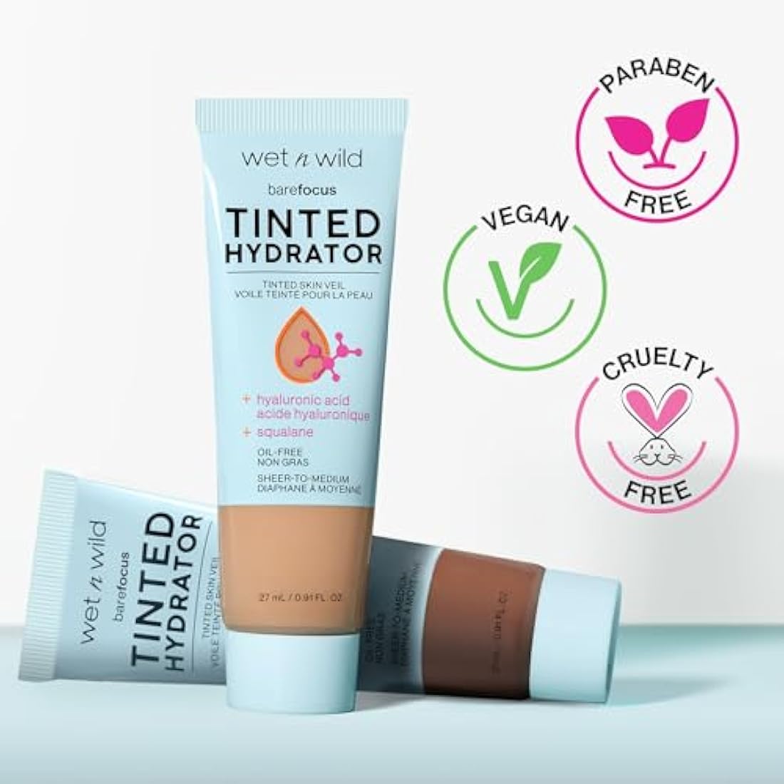 Wet n Wild, Bare Focus Tinted Hydrator, Tinted Moisturiser with Hyaluronic Acid, Lightweight Formula with Semi-Matte Finish for Oily Skin, Sheer to Medium Coverage, Light Medium