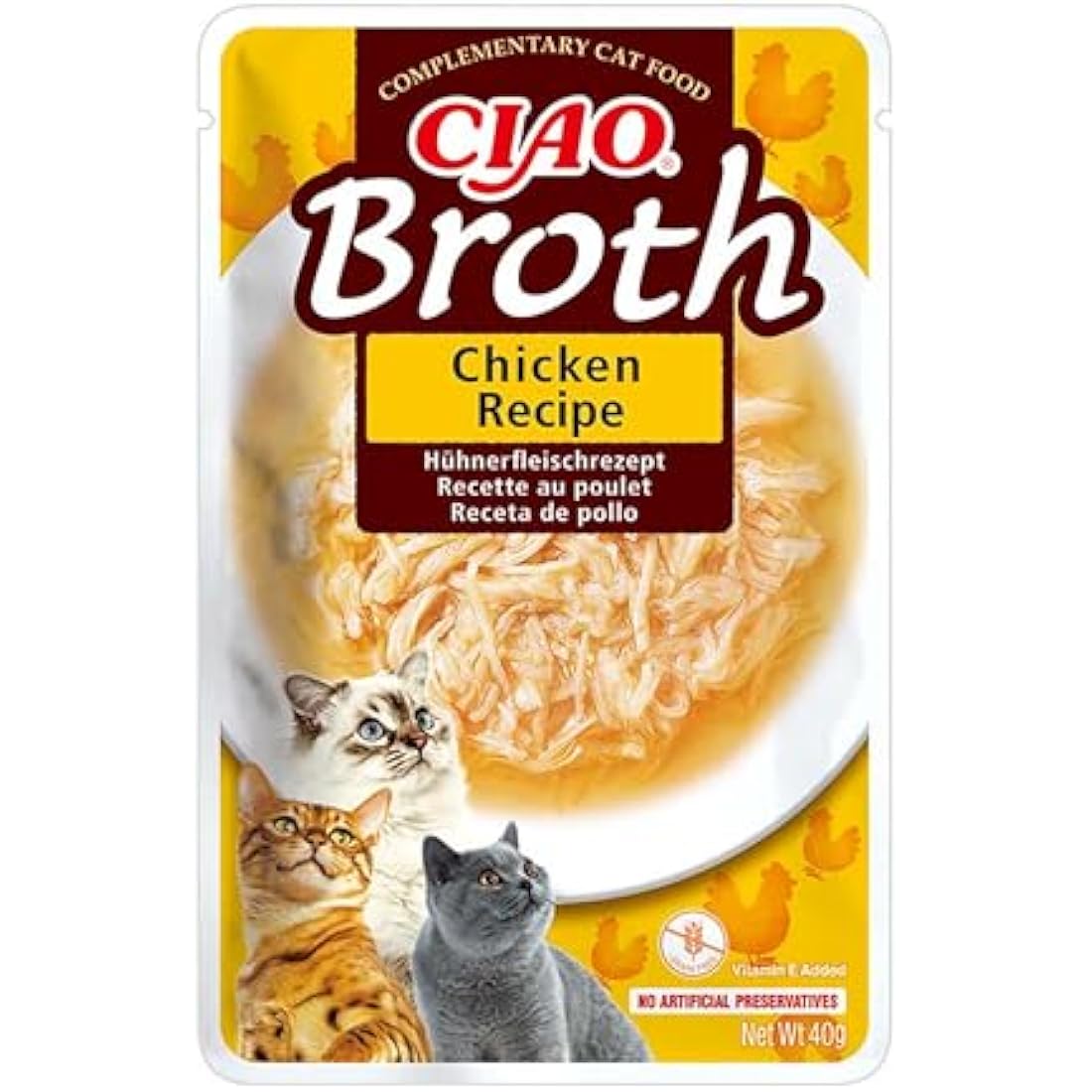 Ciao Broth by INABA Wet Cat Food - Chicken - 12 Packs (480g total) / Moist Treat, Delicious & Healthy Snack, Food Topper, Side Dish, Complement, Natural, Grain Free, Wet Cat Food
