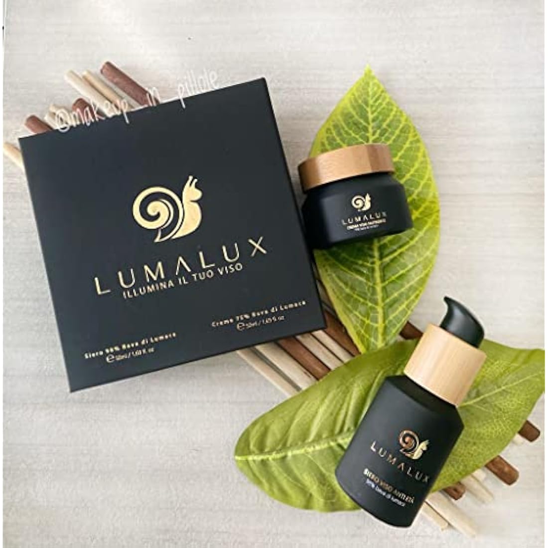 Lumalux Combo Pack 98% snail mucin serum 50ml & 75% organic snail cream 50ml with hyaluronic acid, aloe vera, vitamin E, turmeric, goji, shea butter for Women - 100% Natural Cosmetics