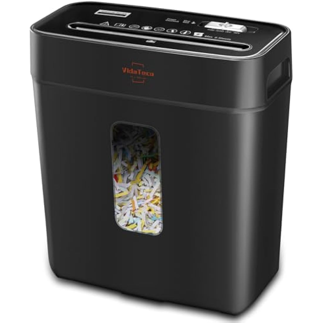 VidaTeco Cross-Cut Shredder, Heavy Duty 6 Sheet Shreds Paper/Card/Staple/Clip Paper Shredder for Home Office, High-Security Level P-4 Jam Proof System 11.5L Liftout Basket Black
