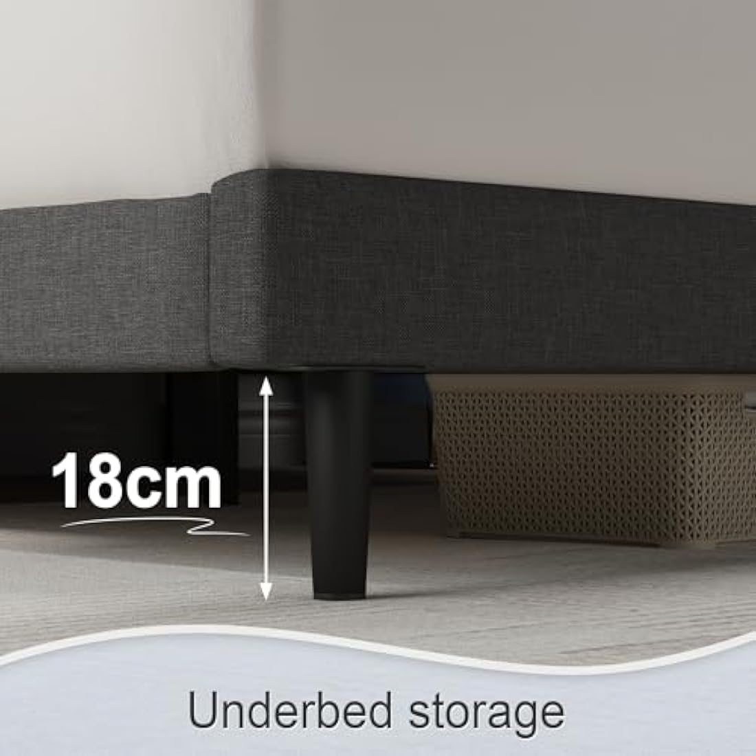 Yocreat Small Double Bed Frame, Dark Grey, Upholstered Wooden Slat Bed Frame with Headboard, Easy Assembly, Underbed Storage, No Box Spring Needed 120×190