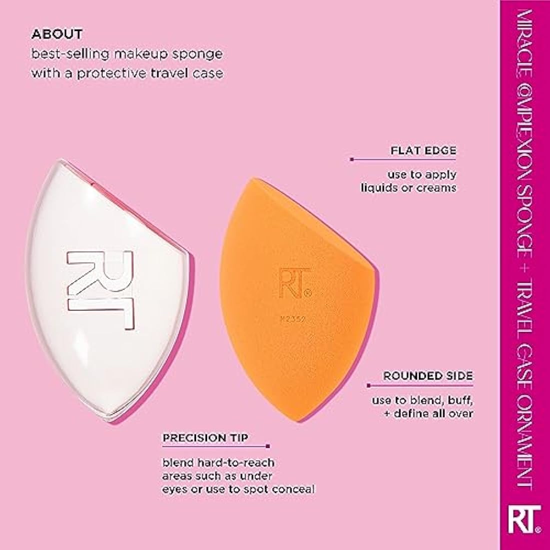Real Techniques Miracle Complexion Sponge + Travel Case, Holiday Ornament Makeup Blending Sponge for Foundation, Includes Travel Case, Natural, Dewy Makeup, Buildable Coverage, 2 Piece Set