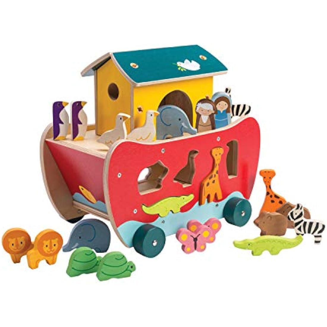Tender Leaf Toys Noah's Shape Sorter Ark - Wooden Animal Shape Sorting Game