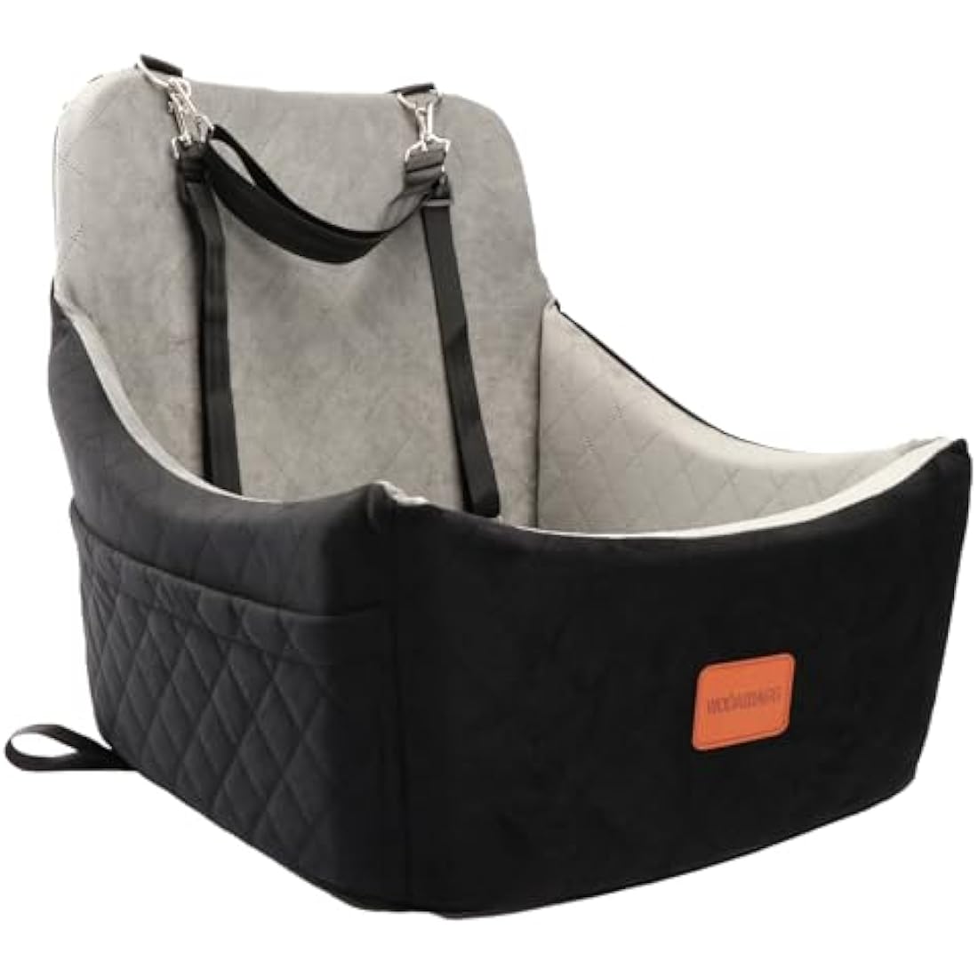 WOOAIDAGG Dog Car Seat for Medium Sized Dog,Pet Car Bed with Seat Belt Channel,Fully Detachable and Washable Pet Travel Seat with Adjustable Straps,3 Straps Easy to Install (Black/Grey)