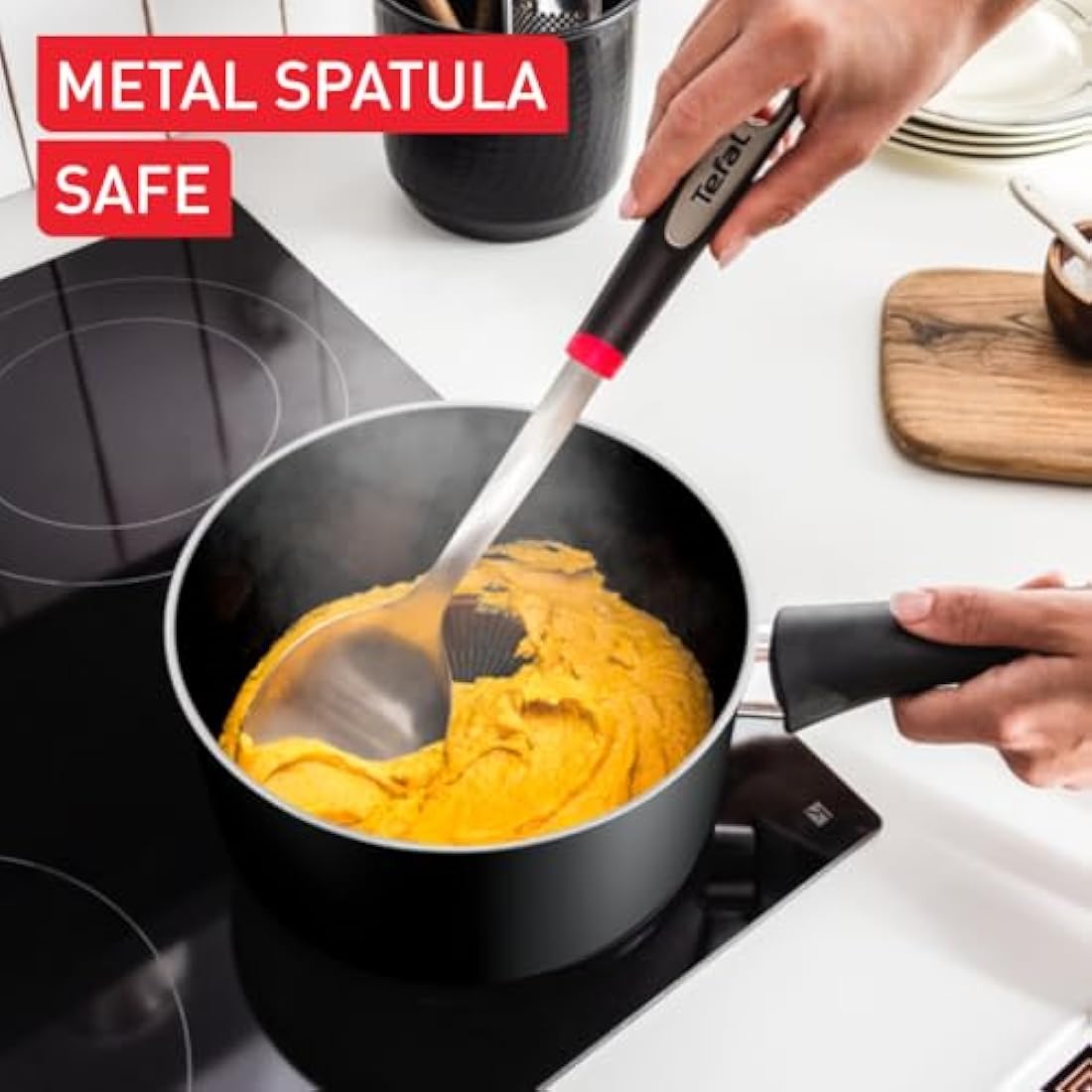 Tefal Titanium Essential Set 3 pcs, saucepans 16/18/20 cm + Lids, Milkpan 14cm & Frying pan 24 cm, Non-Stick Coating, Metal Safe, Compatible with All Hobs Except Induction, B941S344