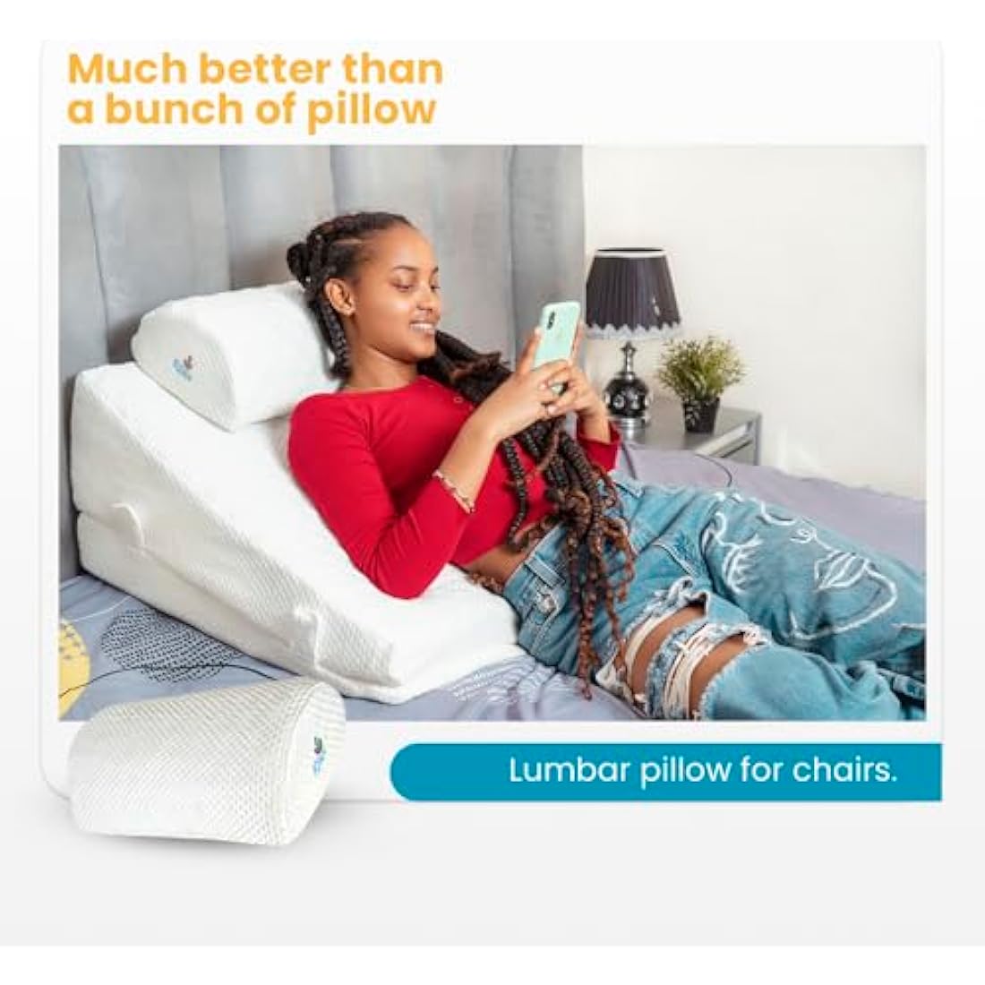 Ritalia® Wedge Cushion with 3 Elevations 60 x 60 x 30 cm, Ideal Anti-Reflux Pillow for Adults, Reading Cushion and Bed Backrest. Made of Memory Foam and Injected Gel