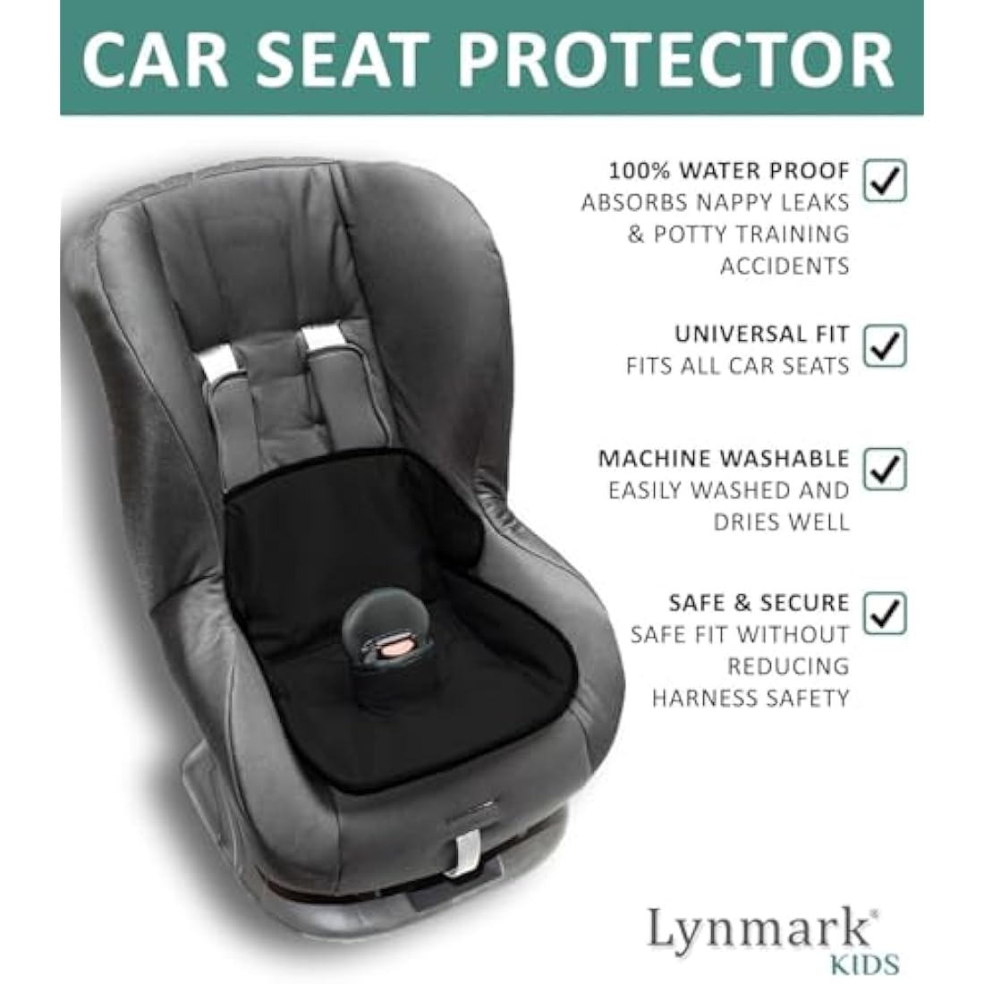Potty Training Car Seat Protector Cover - Waterproof Soft Piddle Pads for Toddlers and Baby Carseat - Travel-Friendly Universal Machine Washable Liner Mat for Spills, Nappy Leaks, Accidents - Black