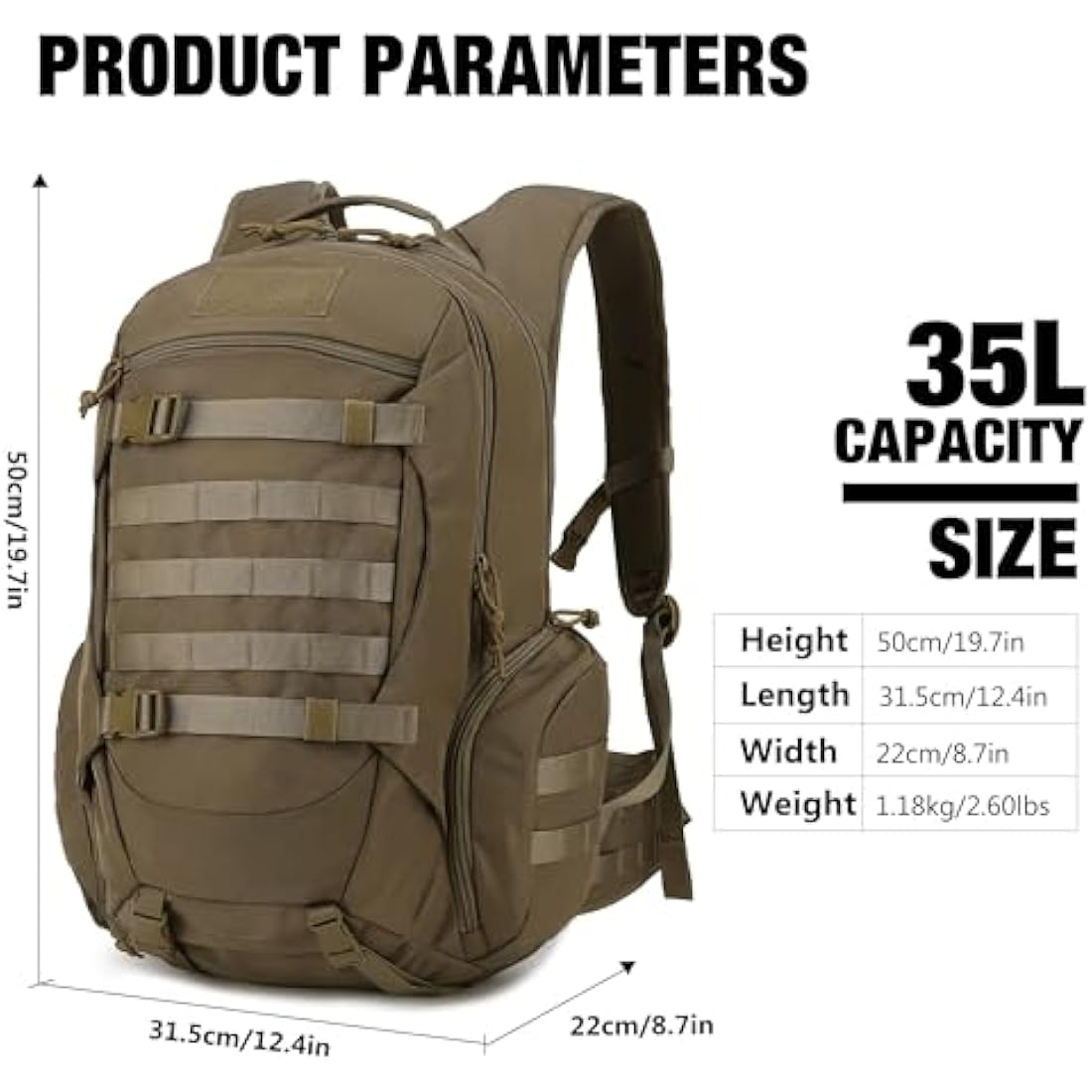 Mardingtop 35L Military Tactical Backpack Practical Rucksack for Men Outdoor Hiking Backpack Patrol MOLLE Army Backpack for Hiking, Camping, Traveling