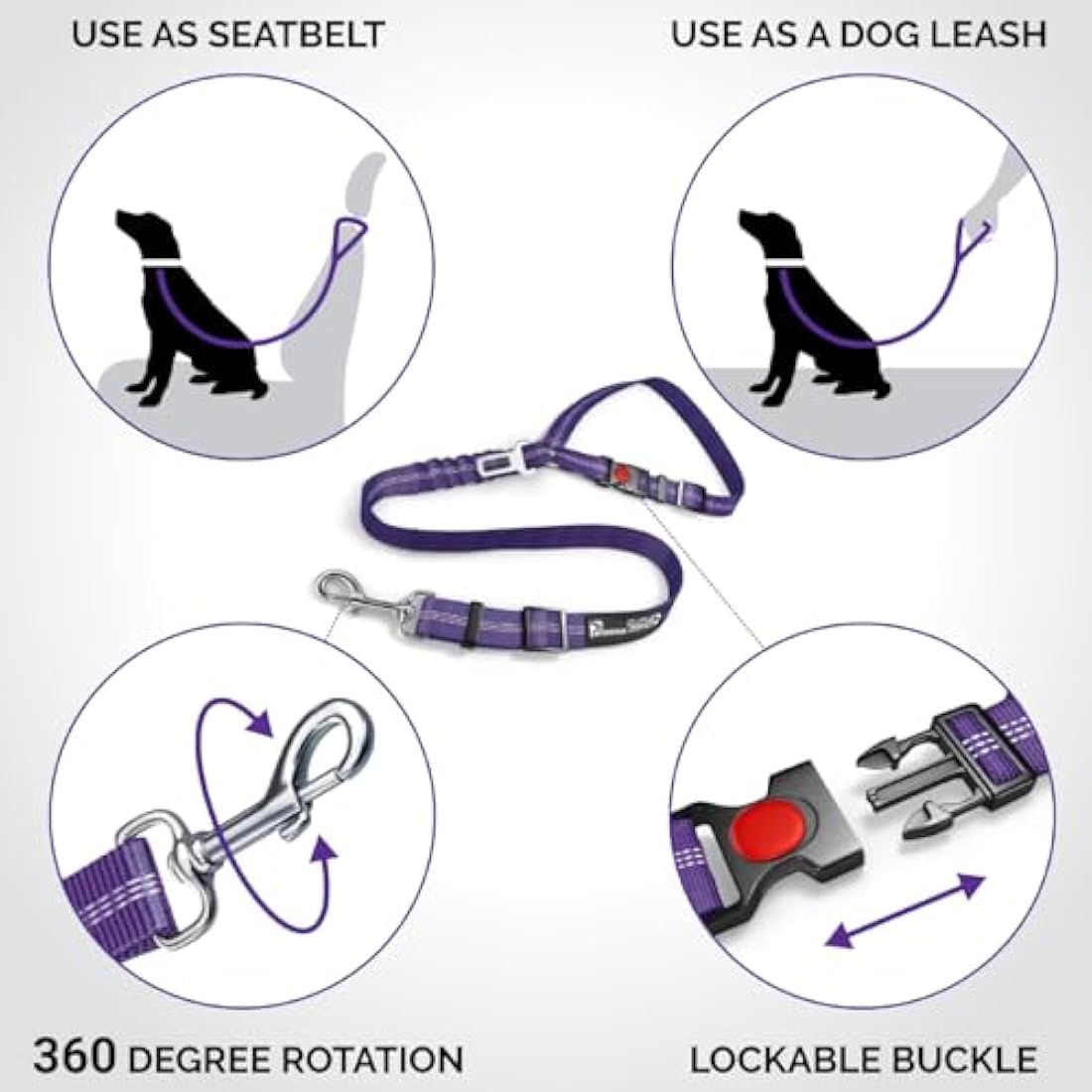 Headrest dog car seat belt 2 Pack Adjustable Durable Headrest Seat belt Pet Dog Car Safety Harness Restraint with Elastic Nylon Bungee Buffer