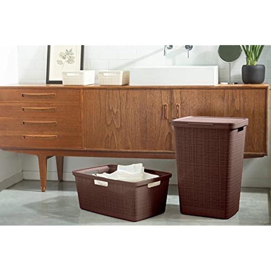 Curver Jute Woven Effect 70% Recycled Rectangular Laundry Hamper 58 Litres – Peppercorn
