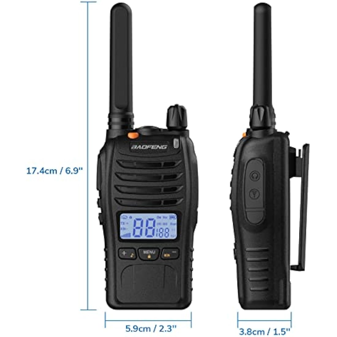 BAOFENG BF-88ST Pro PMR446 Walkie Talkie, Upgraded Long Range Rechargeable License-Free Two Way Radios with LCD Display, VOX Dual Watch, Desktop Charger and Earpieces, 2 pack