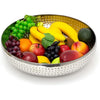 Carousel Home 38cm Extra Large Stainless Steel Kitchen Fruit Bowl | Round Silver Display With Hammered Detail | Multi-Purpose Serving Salad Decorative Bowl