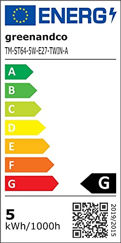 greenandco E27 ST64 LED Vintage Fflament Bulb 5W Replaces 35W 400lm 2000K Extra Warm White 360 230V, no Flicker, not dimmable, 4-Pack