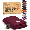 Woolly Mammoth Merino Wool Blanket - Large 66" x 90", 4LBS Camp Blanket | Throw for The Cabin, Cold Weather, Emergency, Dog Camping Gear, Hiking, Survival, Army, Outside, Outdoors – Burgundy