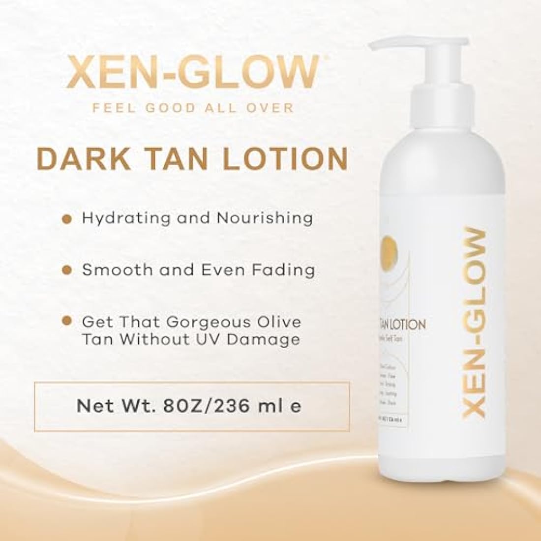 XEN-GLOW Dark Self Tanning Lotion - Hydrating Olive Self Tan for Face & Body – Fast drying Dark Fake Tan Lotion with Vitamin C, Vitamin E, & Aloe Extract, Long lasting & Streak free Application, 236ml