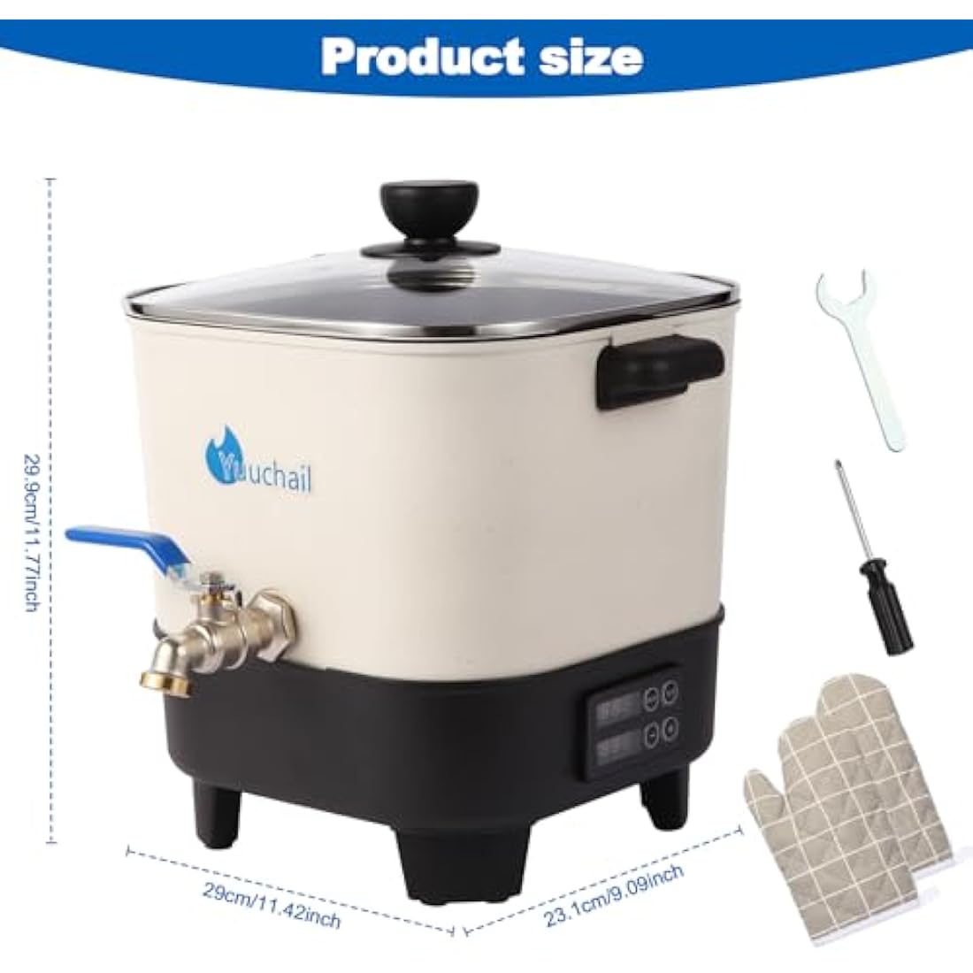 Yuuchail Wax Melter for Candle Making, 6.5L Large Wax Melting Pot with Digital Display & Non-Stick Tilted Bottom Easy Clean Up for Craft or Business