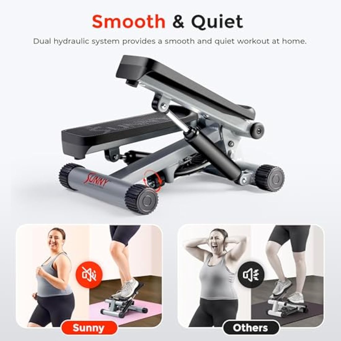 Sunny Health & Fitness Mini Stepper for Exercise at Home, Stair Step Workout Machine with Resistance Band and Over 135KG Weight Capacity, Optional Twist Motion and Free SunnyFit App Connection