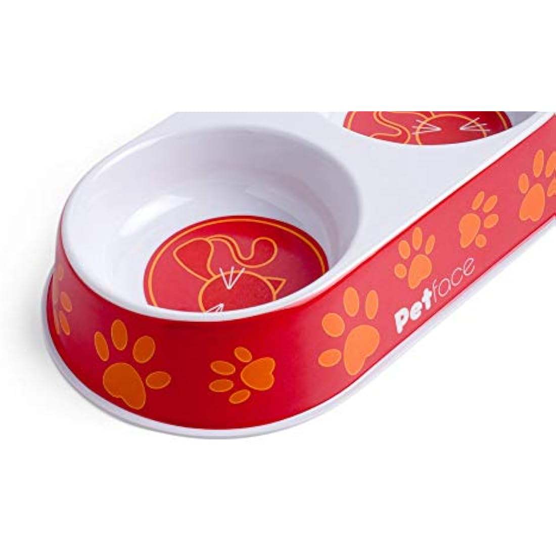 Petface Melamine Double Cat Food and Water Bowl, Orange, Red