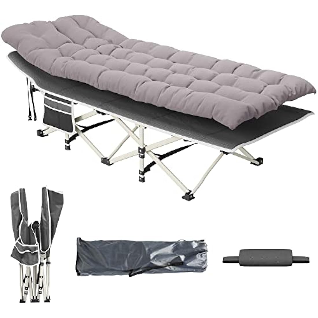 YITAHOME Folding Camping Bed, 28" Extra Wide Heavy Duty Portable Camp Bed, Comfortable Sleeping Cots with 280kg Capacity for Travel/Office/Outdoor, Grey