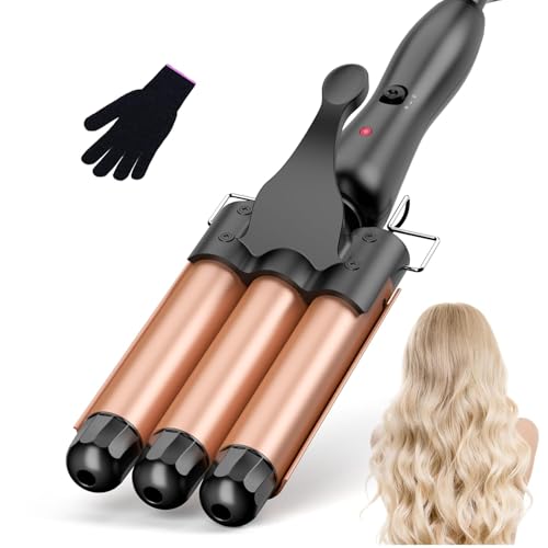 BESTOPE RAY Hair Curler 25mm, 3 Barrel Hair Waver with 30s Quick Heating, Curling Iron with 2 Temperature Control, Heat-Resistant Glove for Long