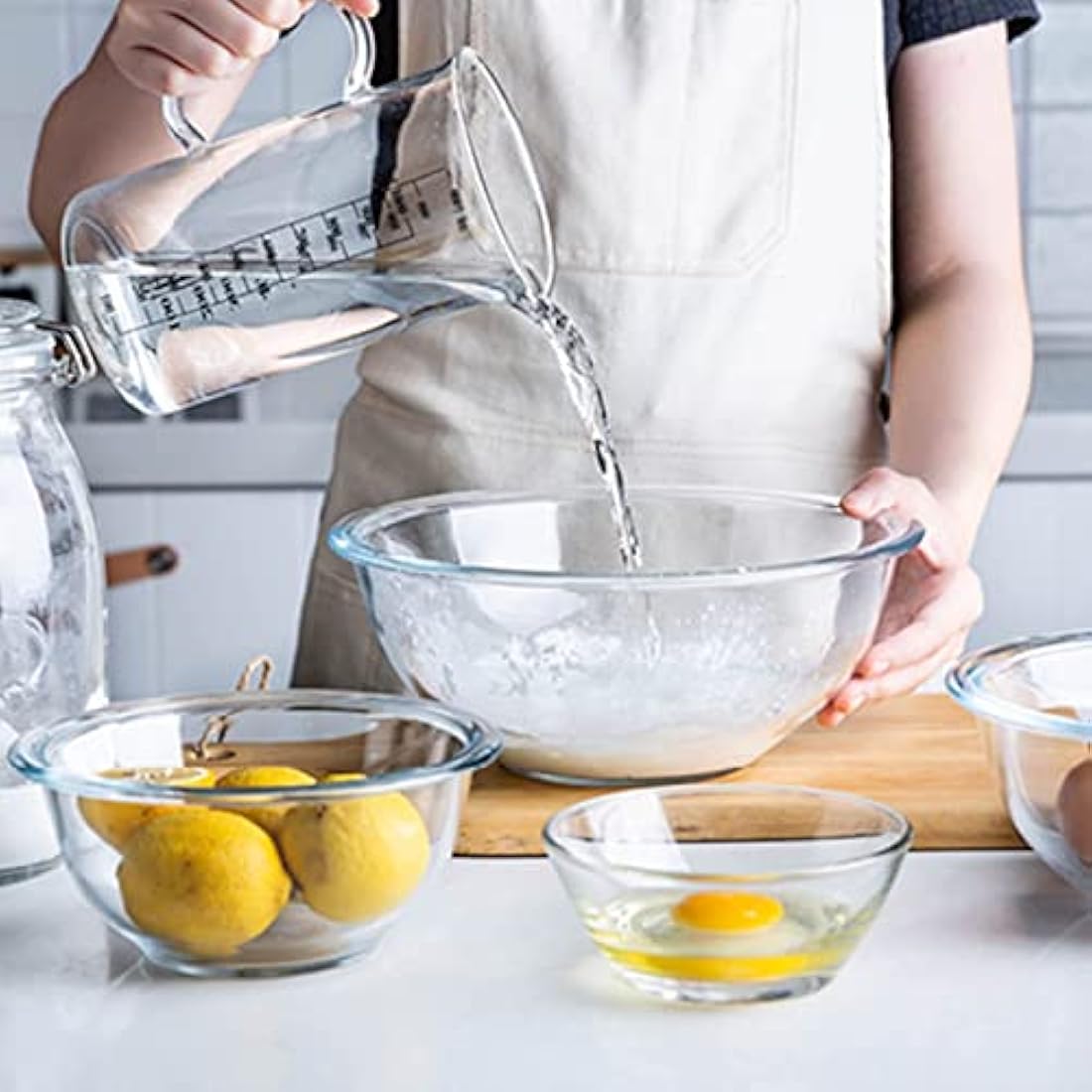 Homwin Glass Mixing Bowls with Lids Set, 8 Pieces Glass Salad Bowl Set with Lids(0,5L, 1,0L, 2,0L, 3,5L),High Brosilicate Microwave Bowls for Kitchen Baking, Prepping Serving and Storage